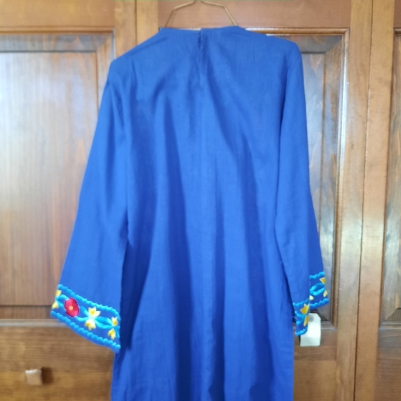 NWT Kurta/kurti Handcrafted Floral Embroidered Blue Cotton Long Sleeve Dress - Picture 8 of 11